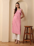Rosetan pink hand embroidered kurta with flare pant
