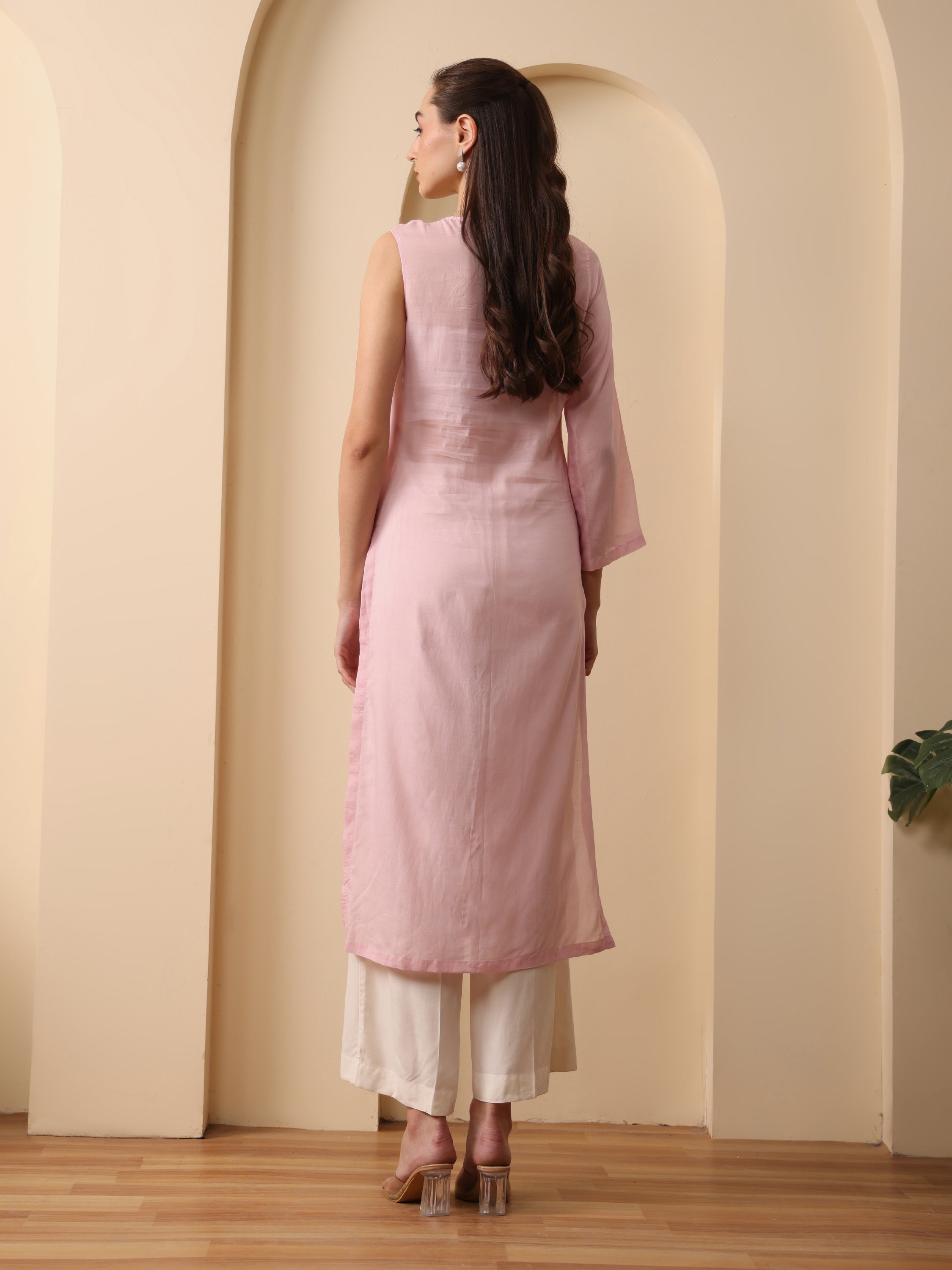 Primrose pink dual fabric kurta with pant