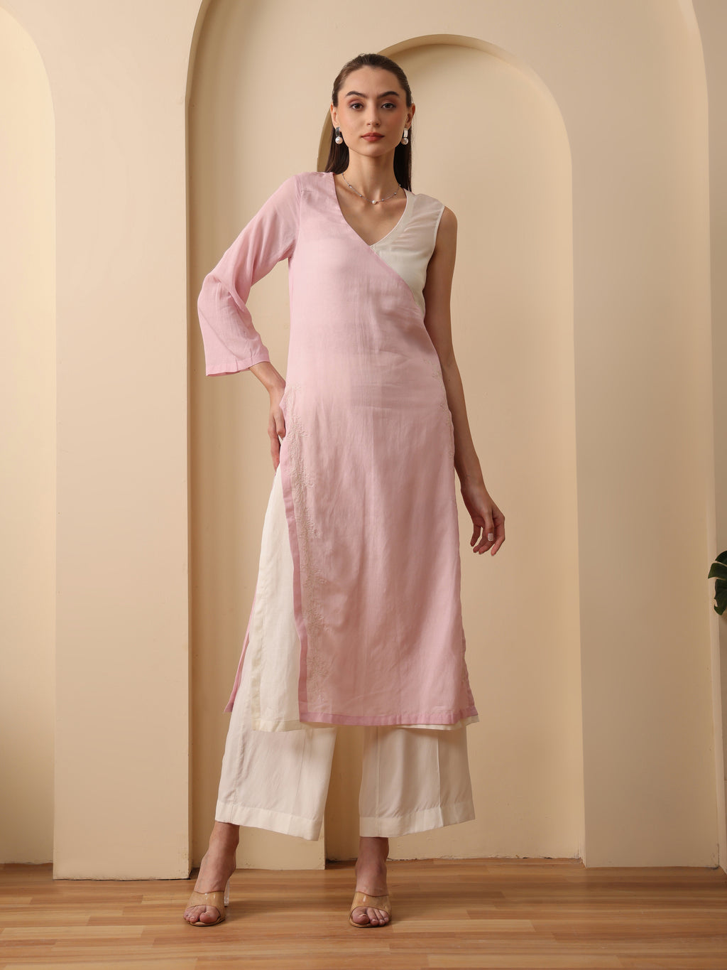 Primrose pink dual fabric kurta with pant