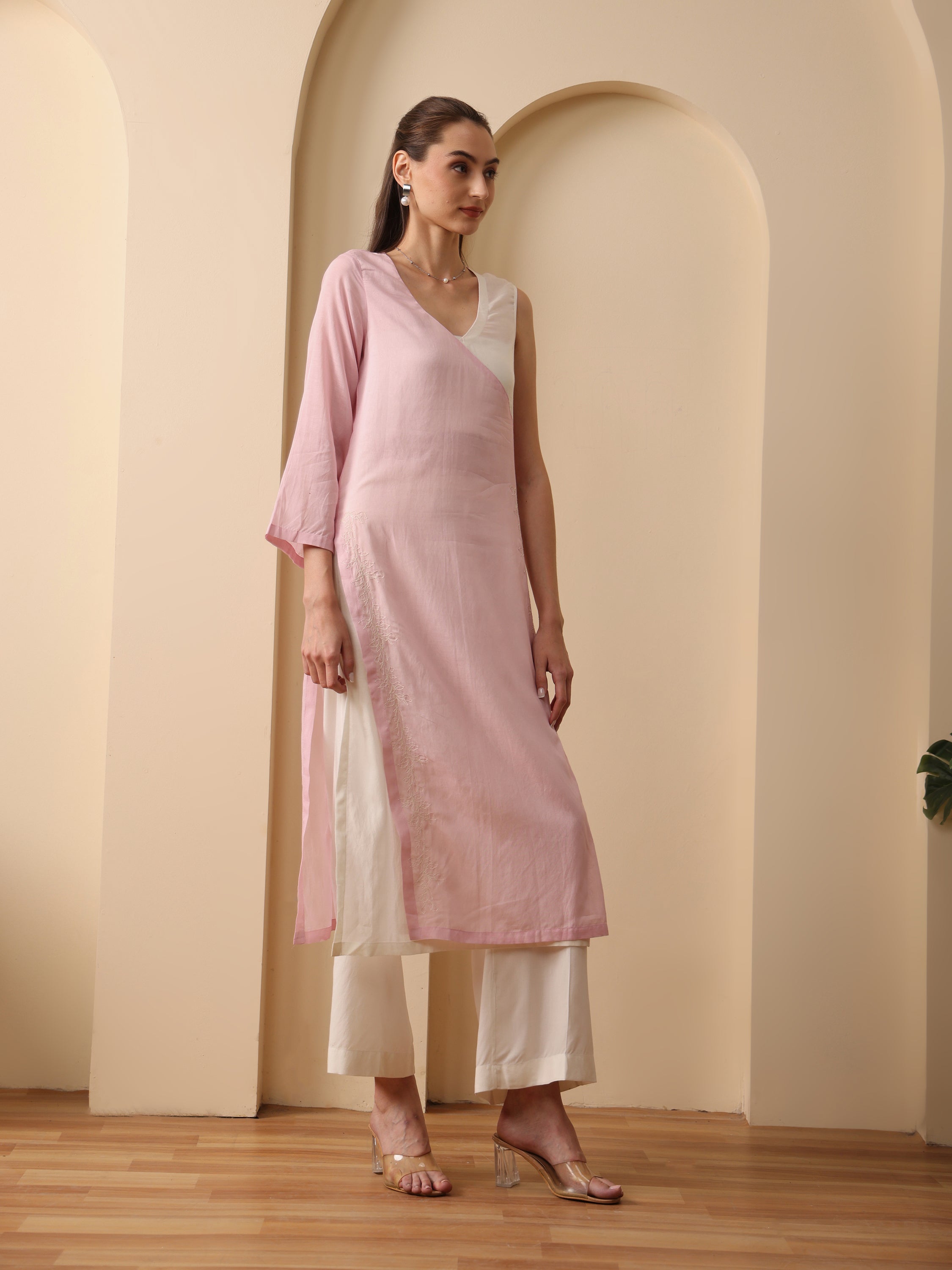 Primrose pink dual fabric kurta with pant