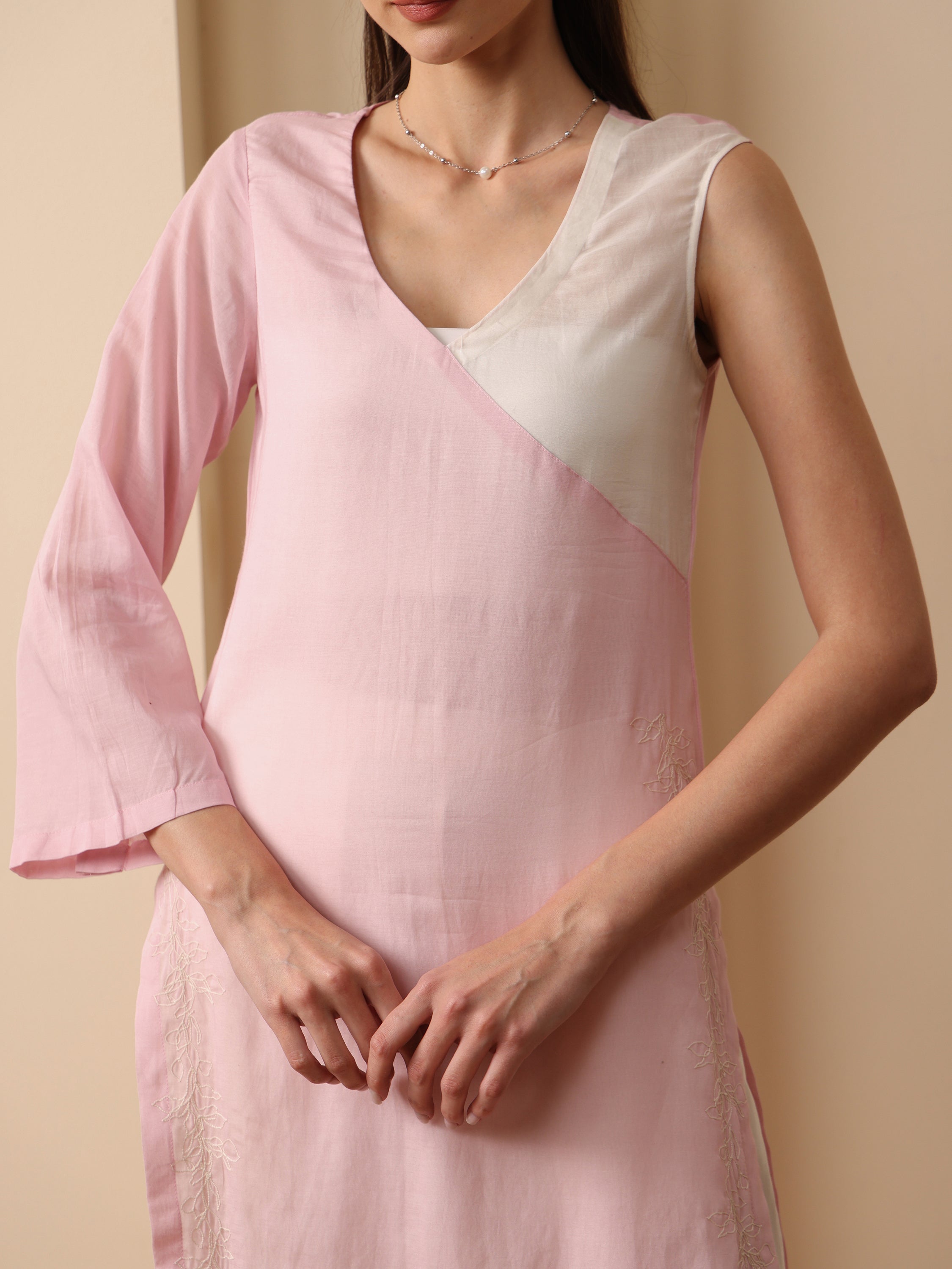 Primrose pink dual fabric kurta with pant