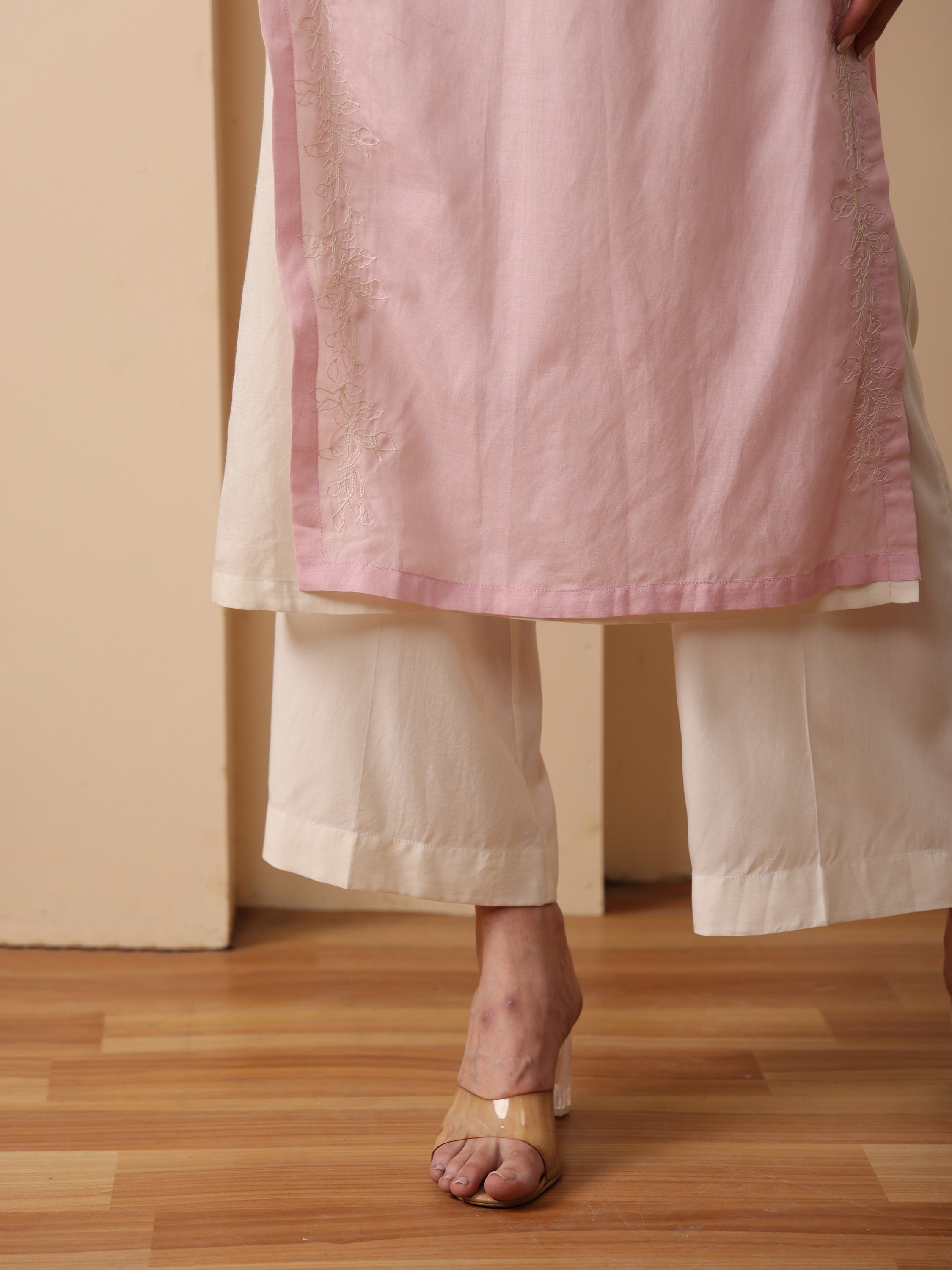 Primrose pink dual fabric kurta with pant