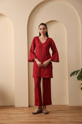 Saoirse Merlot deep red kurta with pant set of 2