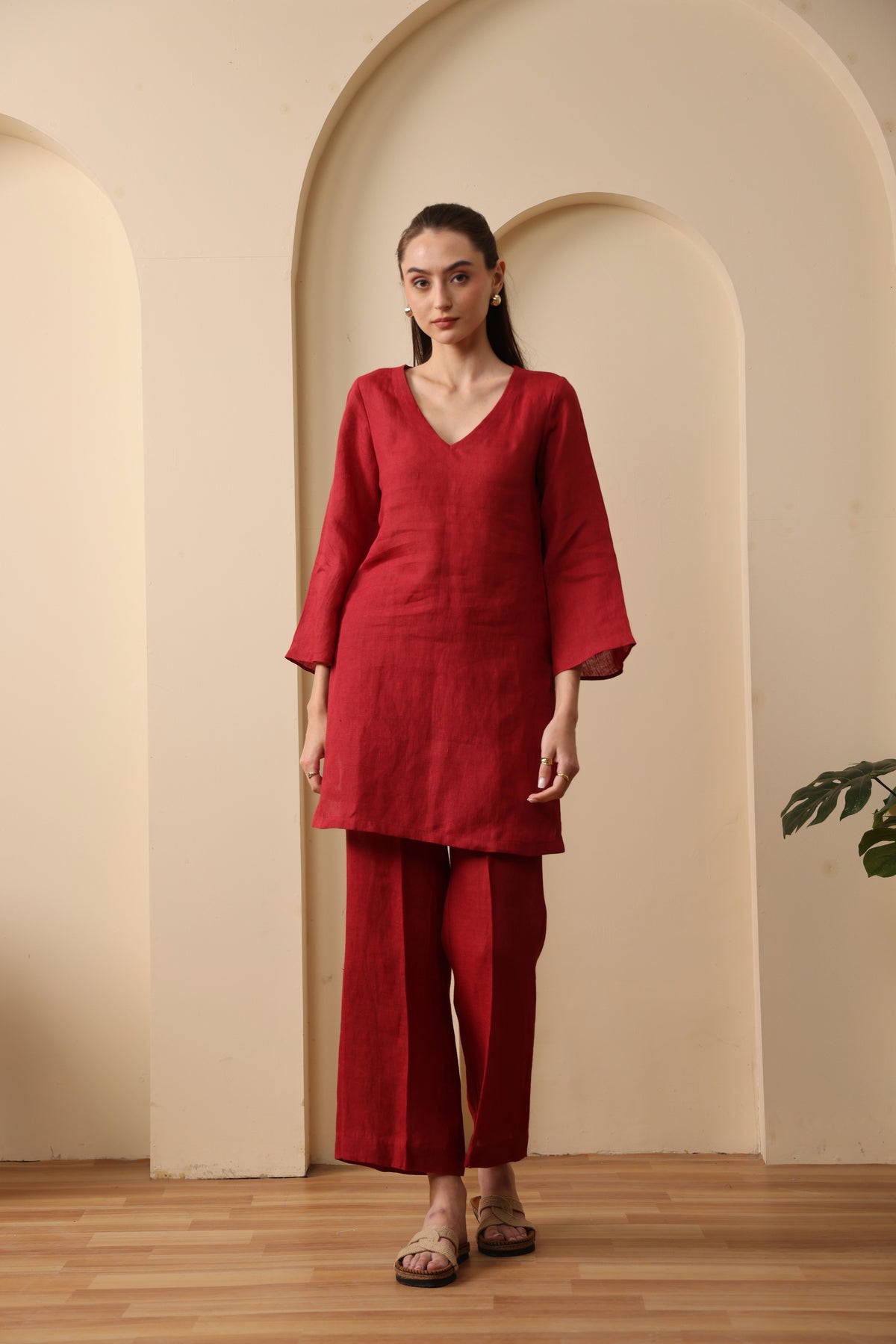 Saoirse Merlot deep red kurta with pant set of 2