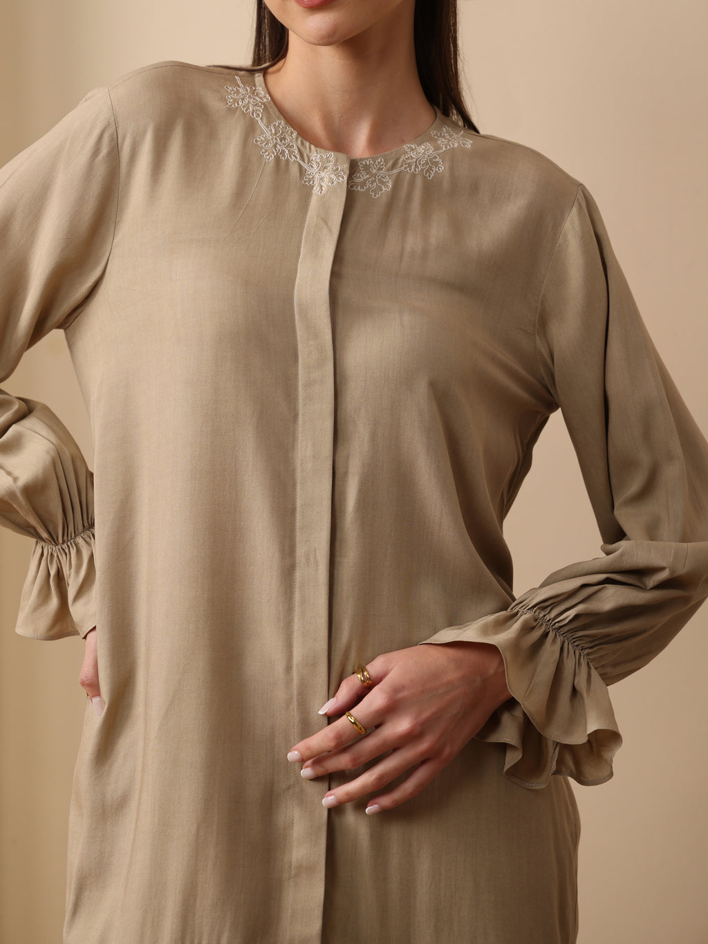 Summer sand embroidered shirt with embroider flared pant