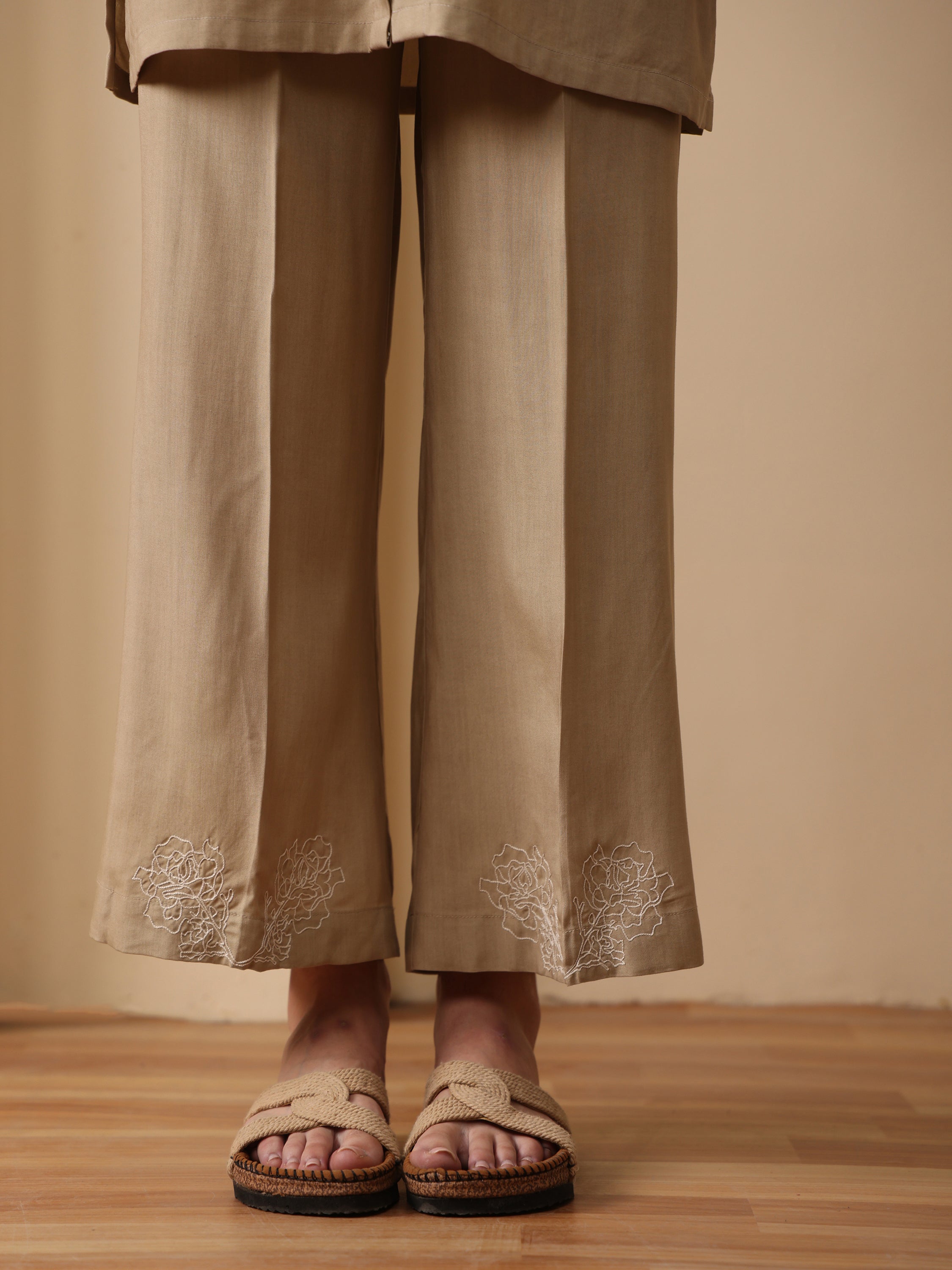 Summer sand embroidered shirt with embroider flared pant