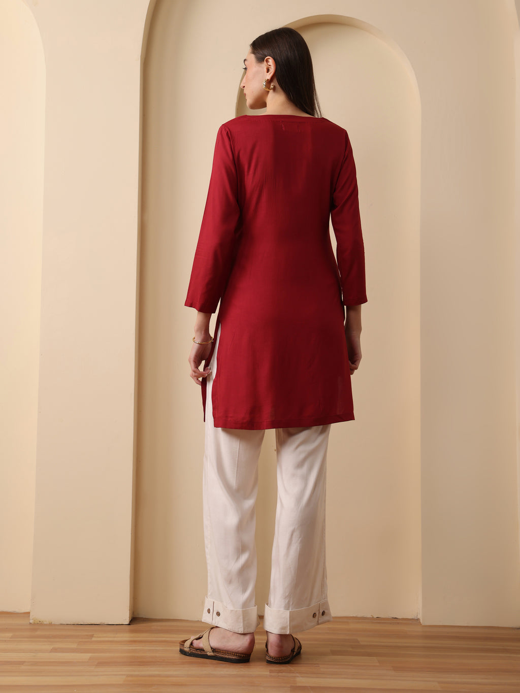 Merlot deep red embroidered kurta with pant