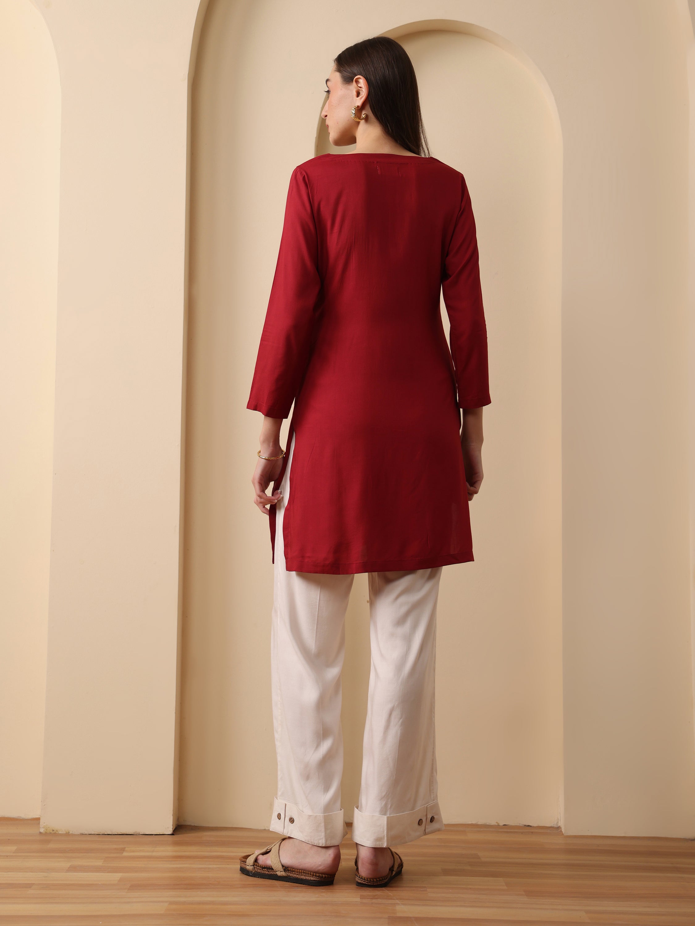 Merlot deep red embroidered kurta with pant