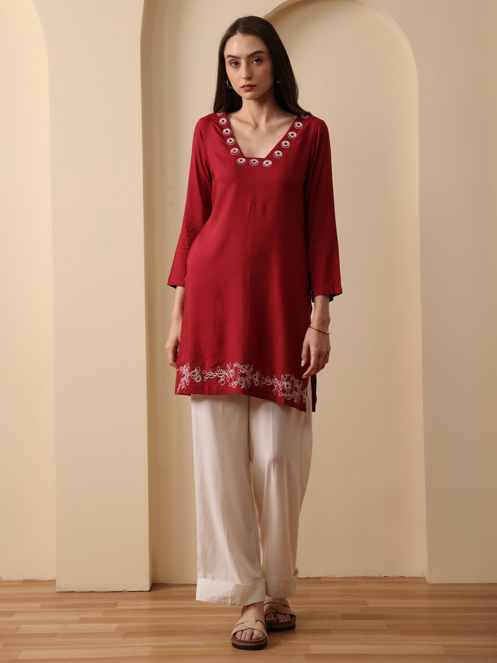 Merlot deep red embroidered kurta with pant