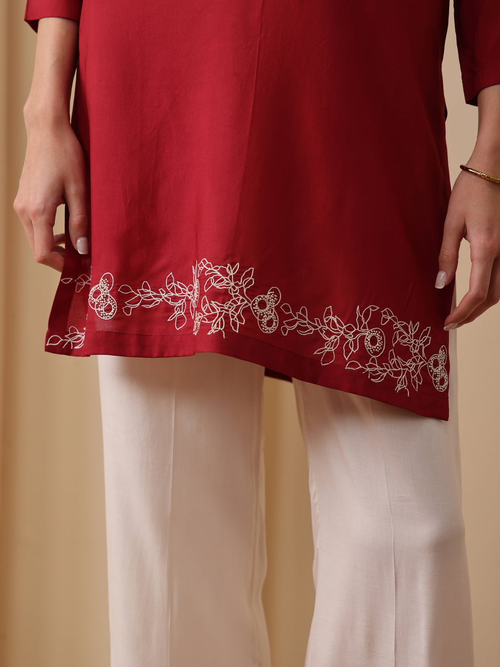 Merlot deep red embroidered kurta with pant