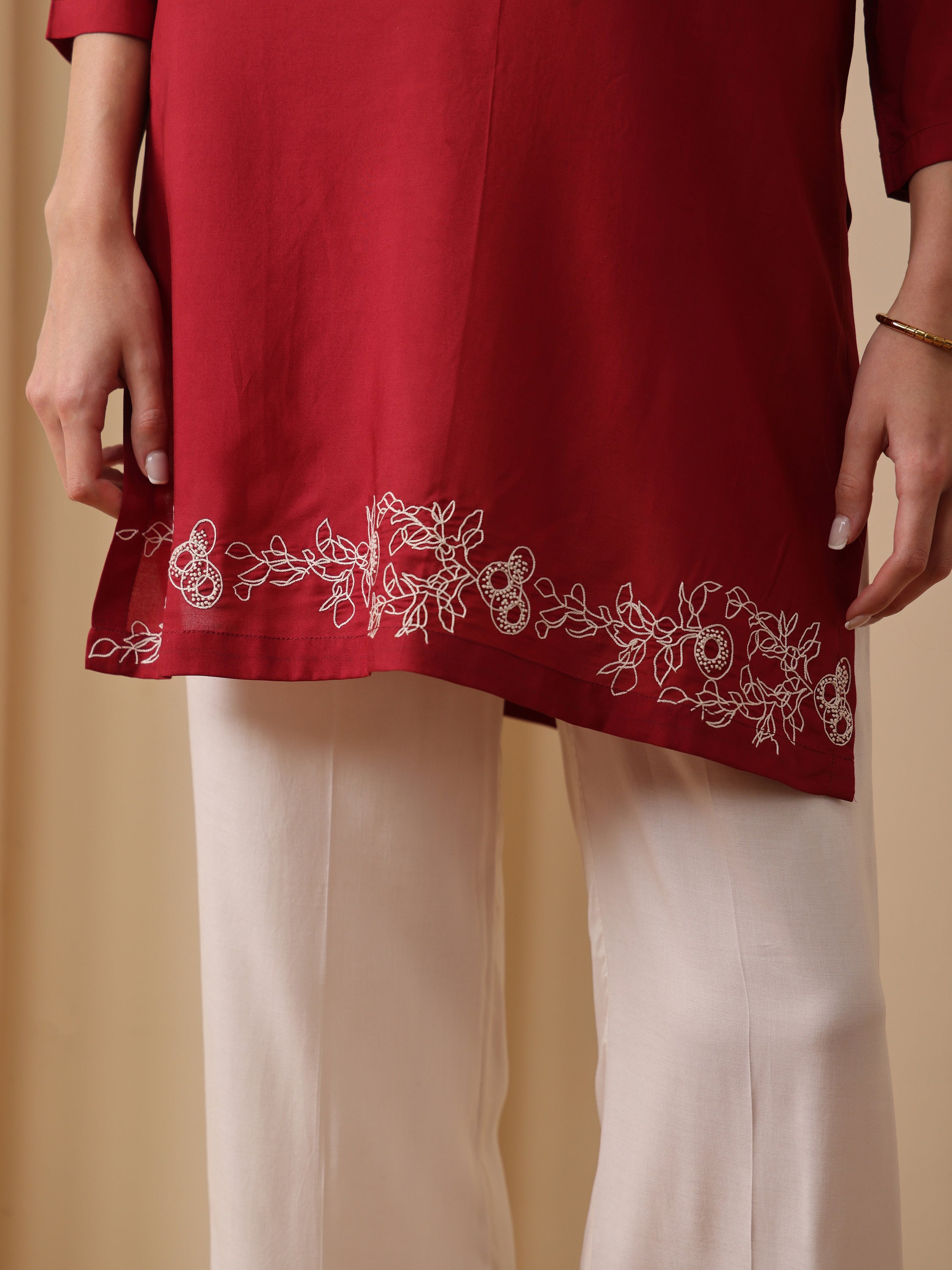Merlot deep red embroidered kurta with pant