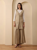 Summer sand embroidered tunic with flared pant and solid white inner(set of 3)